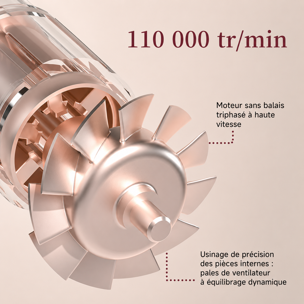 Sèche-cheveux ionique professionnel 75 m/s – 110 000 tr/min – 200 millions d'ions négatifs – Léger