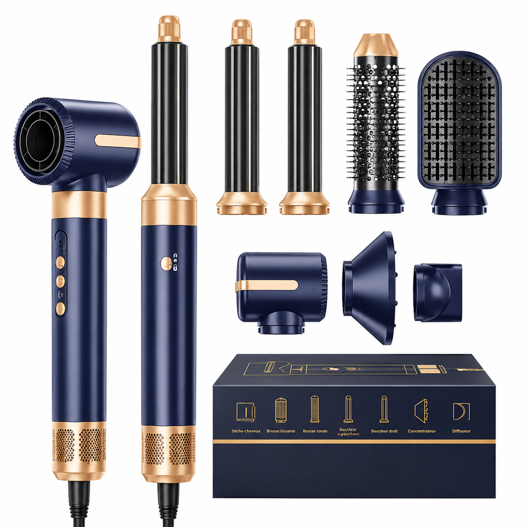 Airstyler 7 en 1 Professionnel – Sèche-cheveux Ionique Haute Vitesse avec Diffuseur et Boucleur Automatique