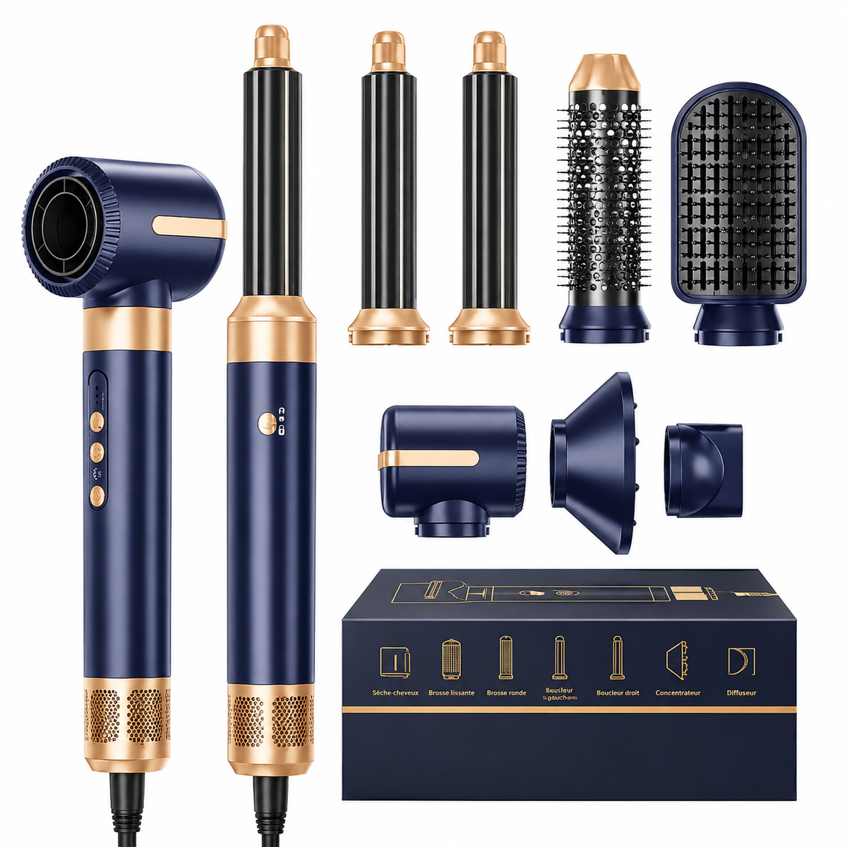 Airstyler 7 en 1 Professionnel – Sèche-cheveux Ionique Haute Vitesse avec Diffuseur et Boucleur Automatique