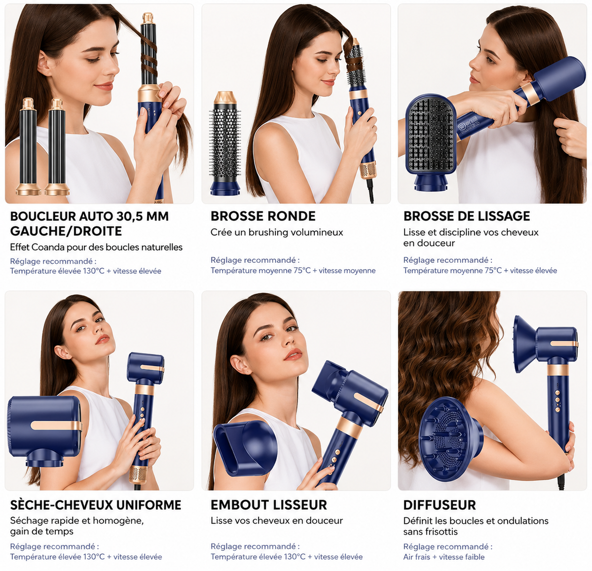 Airstyler 7 en 1 Professionnel – Sèche-cheveux Ionique Haute Vitesse avec Diffuseur et Boucleur Automatique