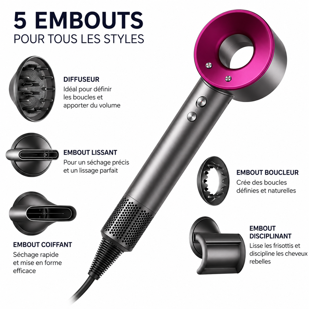 Séche-cheveux Airstyler Sans Pales 5 en 1 Professionnel – 1600 W, Ions Négatifs, Haute Performance