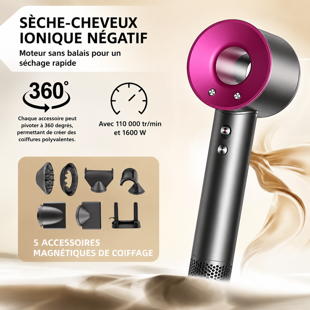 Séche-cheveux Airstyler Sans Pales 5 en 1 Professionnel – 1600 W, Ions Négatifs, Haute Performance