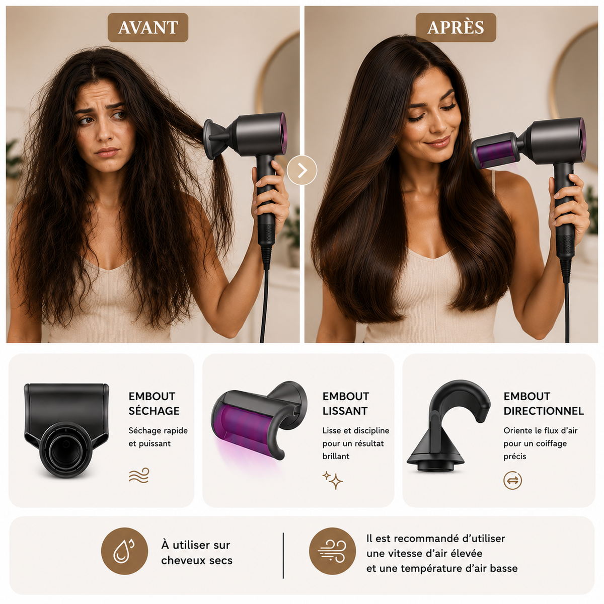 Séche-cheveux Airstyler Sans Pales 5 en 1 Professionnel – 1600 W, Ions Négatifs, Haute Performance